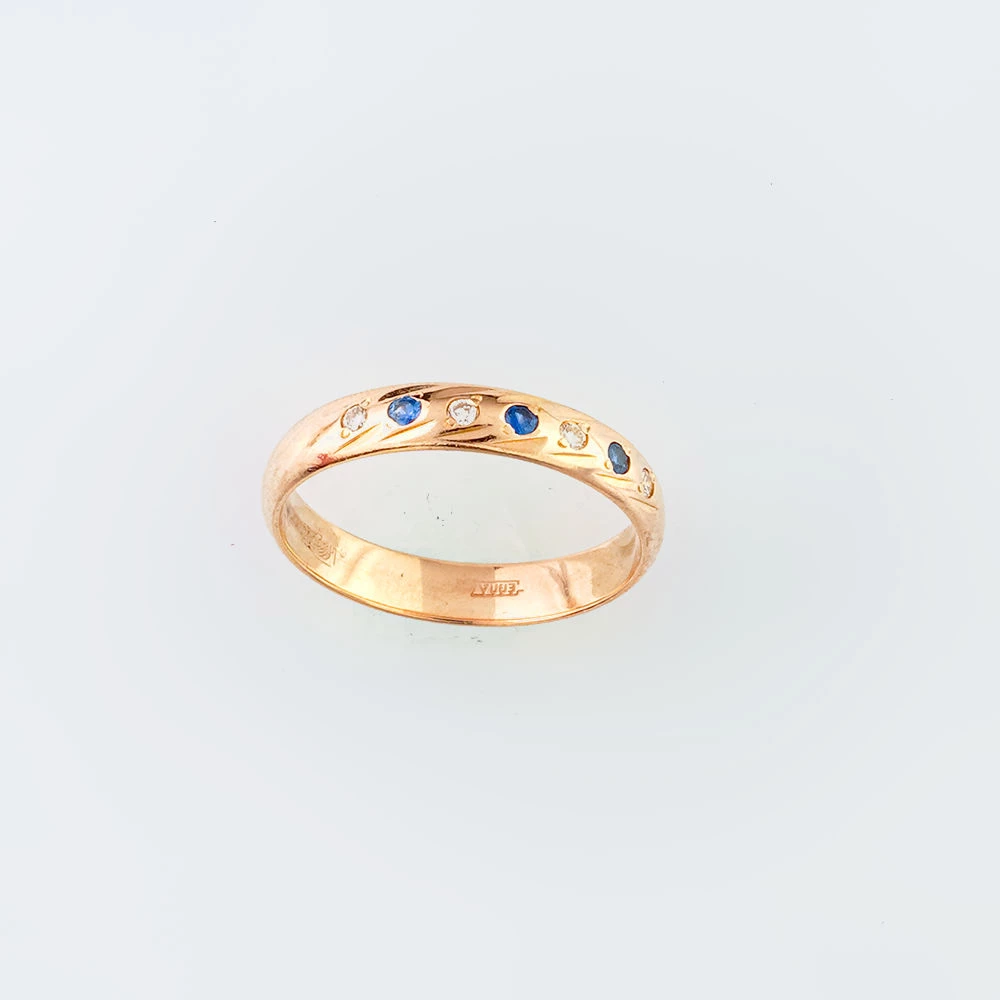 Кольцо обручальное с сапфиром из красного золота 585 пробы