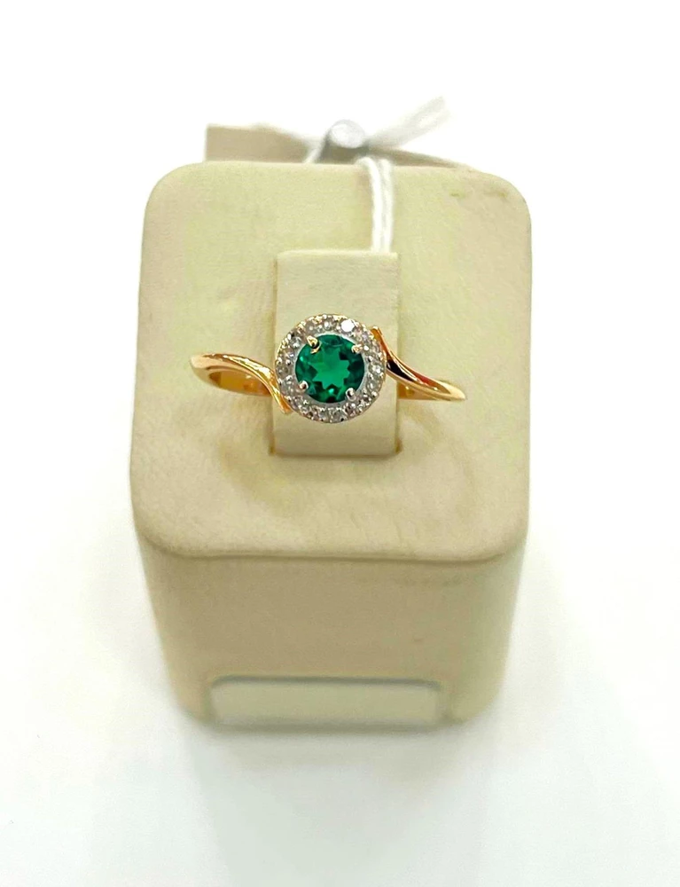 Кольцо с изумрудом синтетическим из красного золота 585 пробы