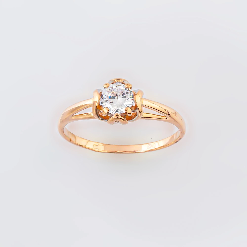 Кольцо с фианитом из красного золота 585 пробы Кольцо с фианитом из красного золота 585 пробы