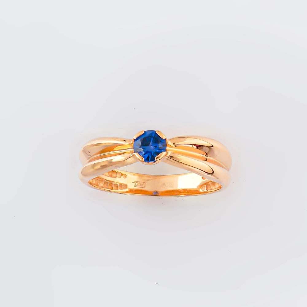 Кольцо с сапфиром синтетическим из красного золота 585 пробы
