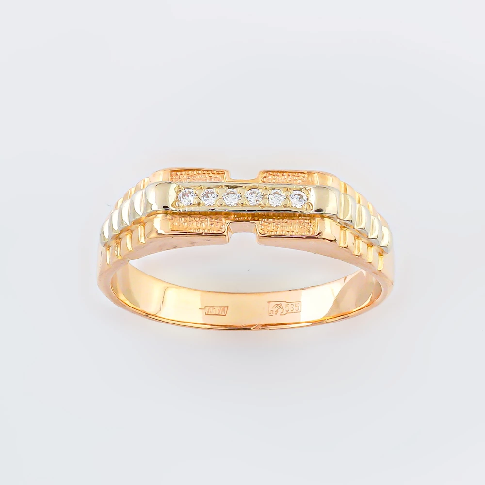 Кольцо с фианитом из красного золота 585 пробы