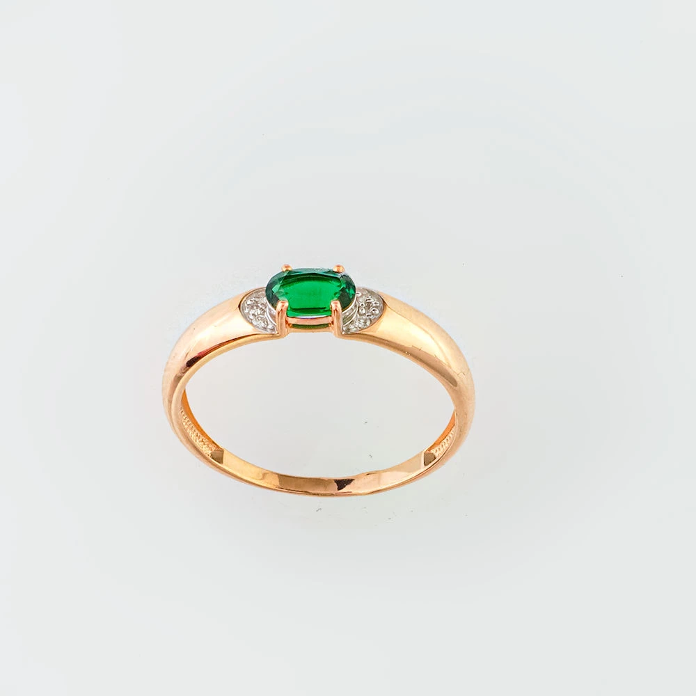 Кольцо с изумрудом синтетическим из красного золота 585 пробы Кольцо с изумрудом синтетическим из красного золота 585 пробы