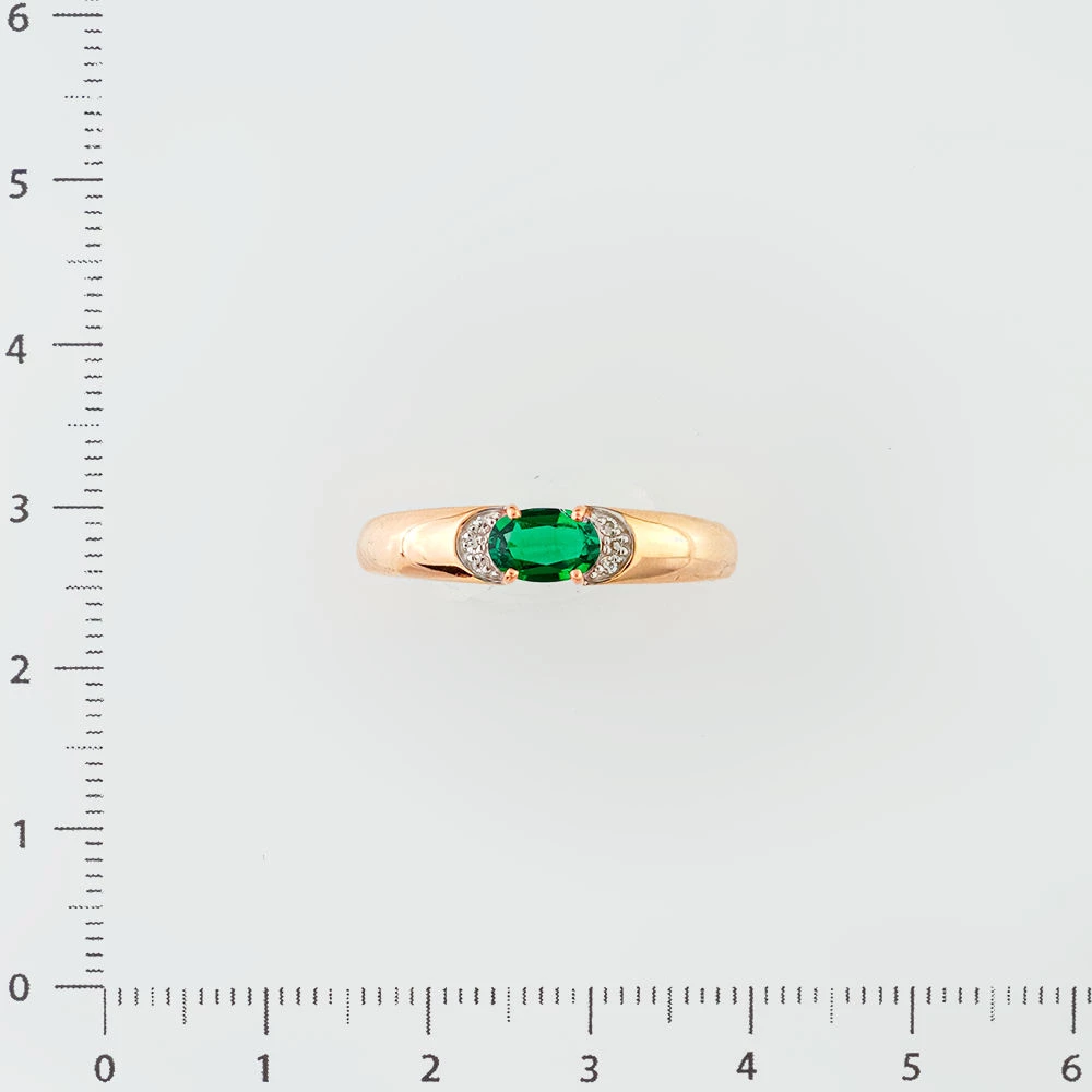 Кольцо с изумрудом синтетическим из красного золота 585 пробы Кольцо с изумрудом синтетическим из красного золота 585 пробы