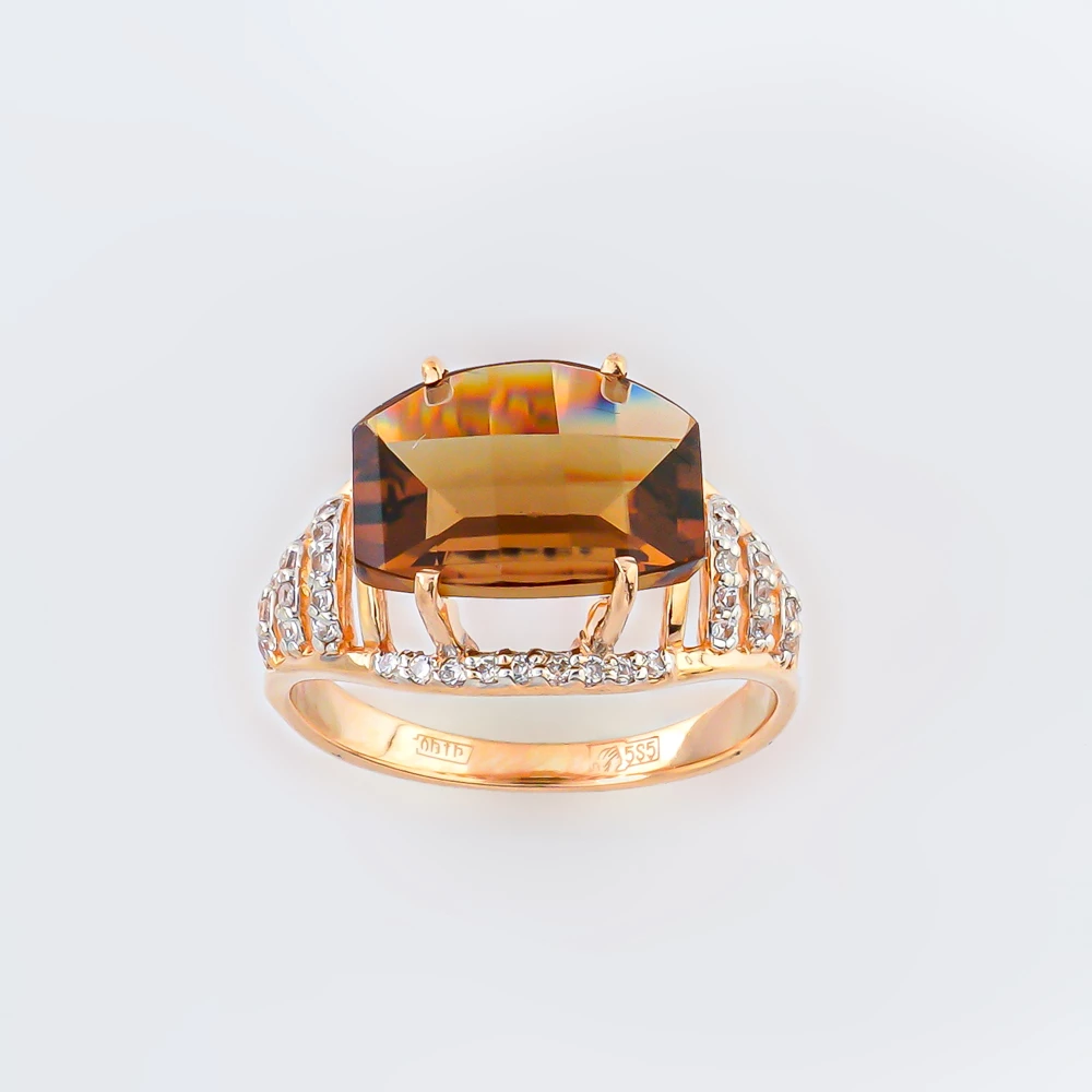 Кольцо с раух-топазом из красного золота 585 пробы