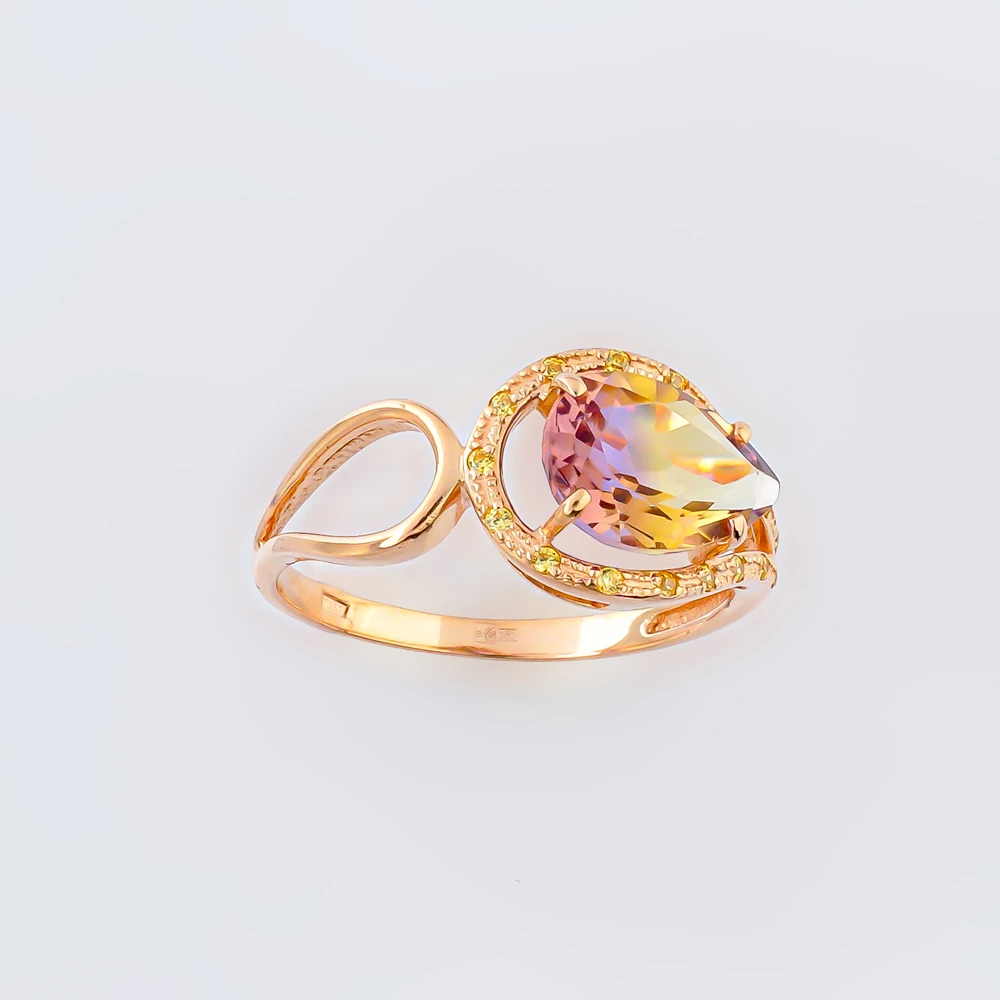 Кольцо с аметрином синтетическим из красного золота 585 пробы