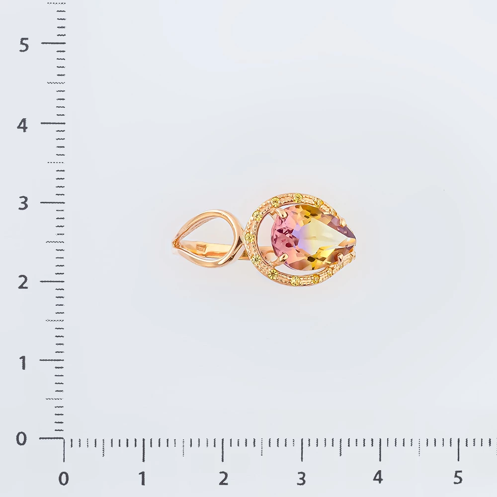 Кольцо с аметрином синтетическим из красного золота 585 пробы