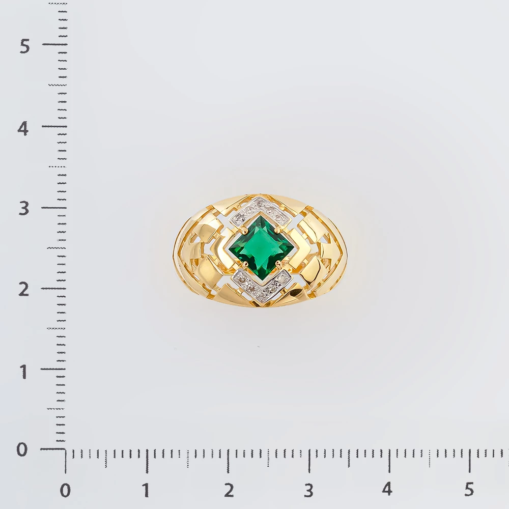 Кольцо с изумрудом синтетическим из желтого золота 585 пробы