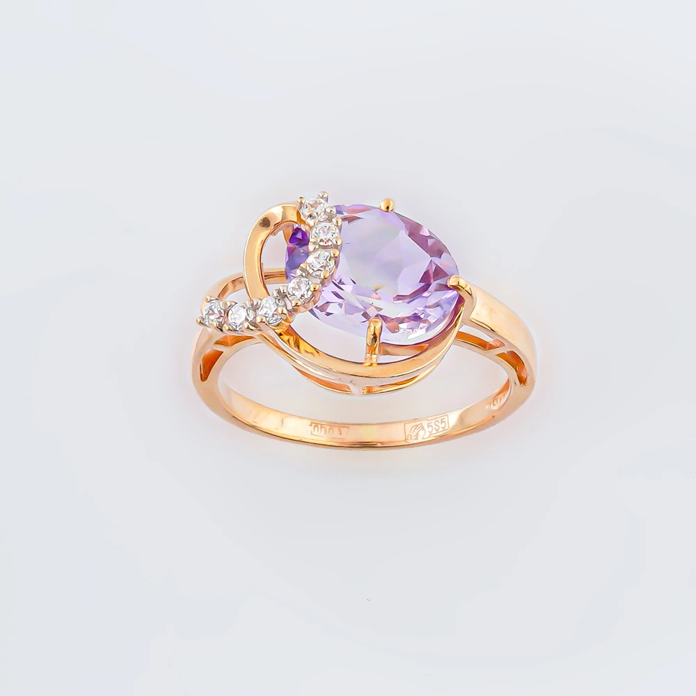 Кольцо с аметистом из красного золота 585 пробы Кольцо с аметистом из красного золота 585 пробы