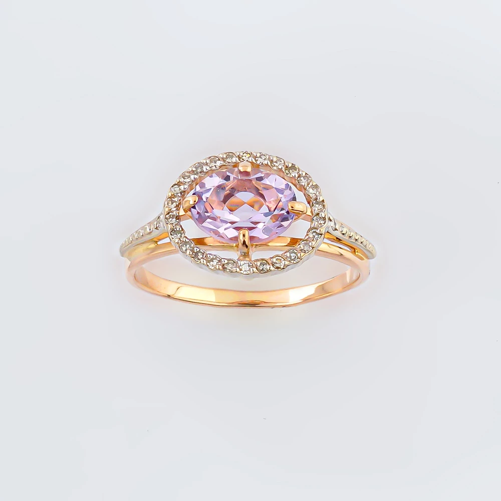 Кольцо с аметистом из красного золота 585 пробы Кольцо с аметистом из красного золота 585 пробы