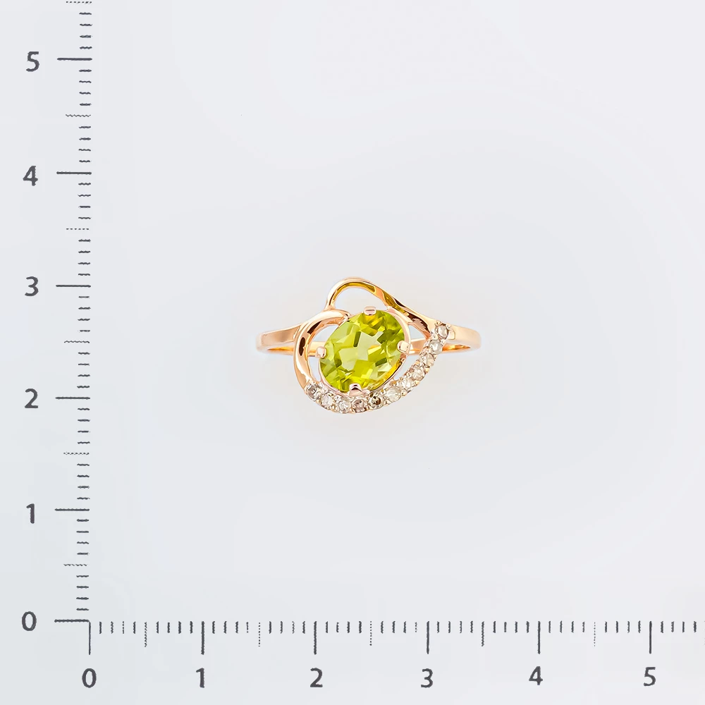 Кольцо с хризолитом из красного золота 585 пробы Кольцо с хризолитом из красного золота 585 пробы