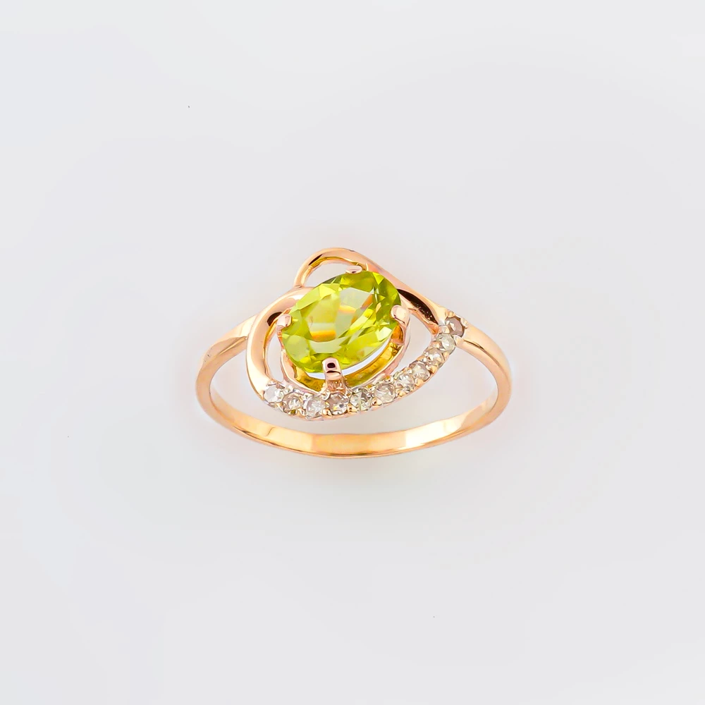 Кольцо с хризолитом из красного золота 585 пробы Кольцо с хризолитом из красного золота 585 пробы