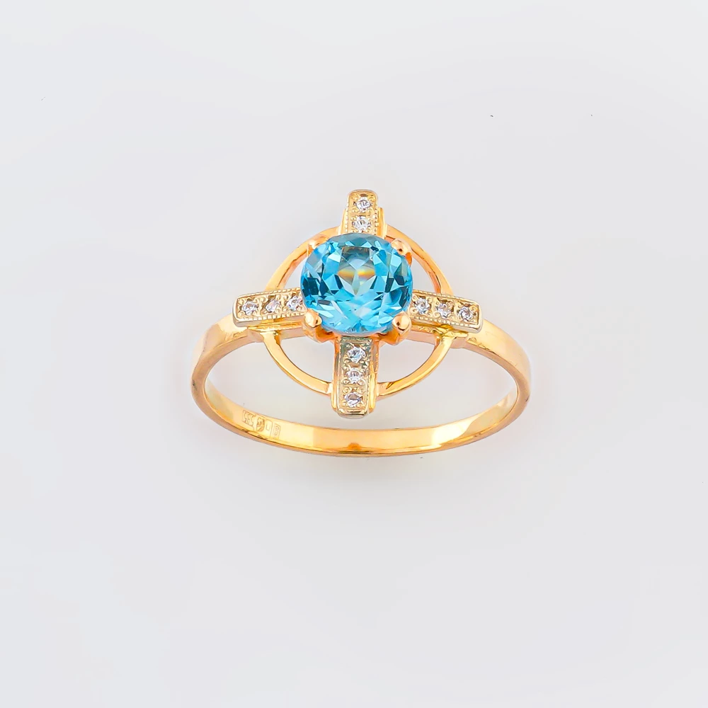 Кольцо с топазом из красного золота 585 пробы