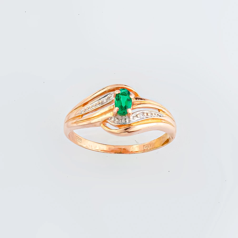 Кольцо с изумрудом синтетическим из красного золота 585 пробы