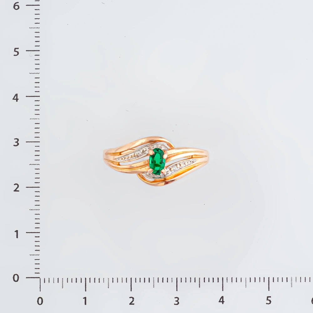 Кольцо с изумрудом синтетическим из красного золота 585 пробы