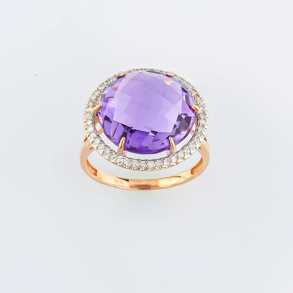 Кольцо с аметистом из красного золота 585 пробы Кольцо с аметистом из красного золота 585 пробы