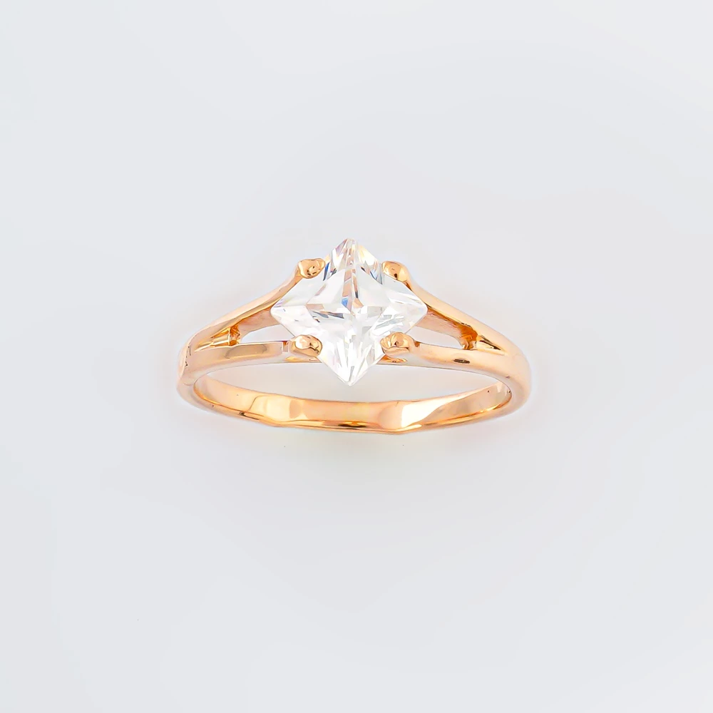 Кольцо с фианитом из красного золота 585 пробы 1