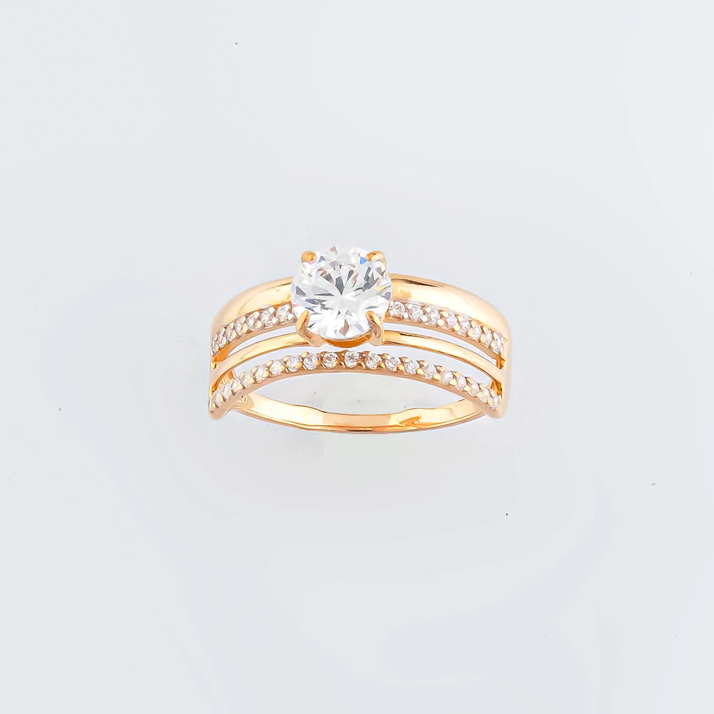 Кольцо с фианитом из красного золота 585 пробы