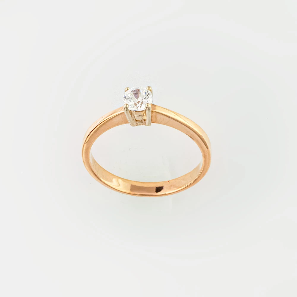 Кольцо с фианитом из красного золота 585 пробы