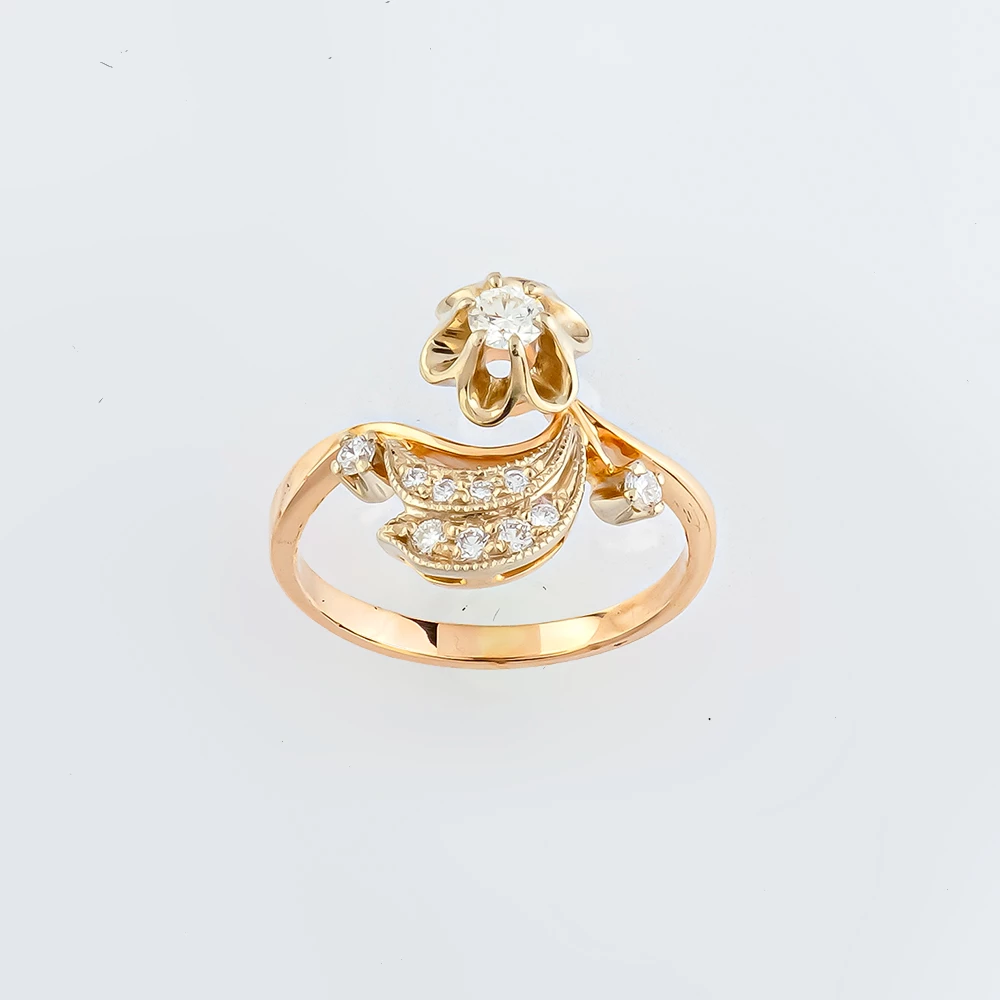 Кольцо с бриллиантом из красного золота 585 пробы