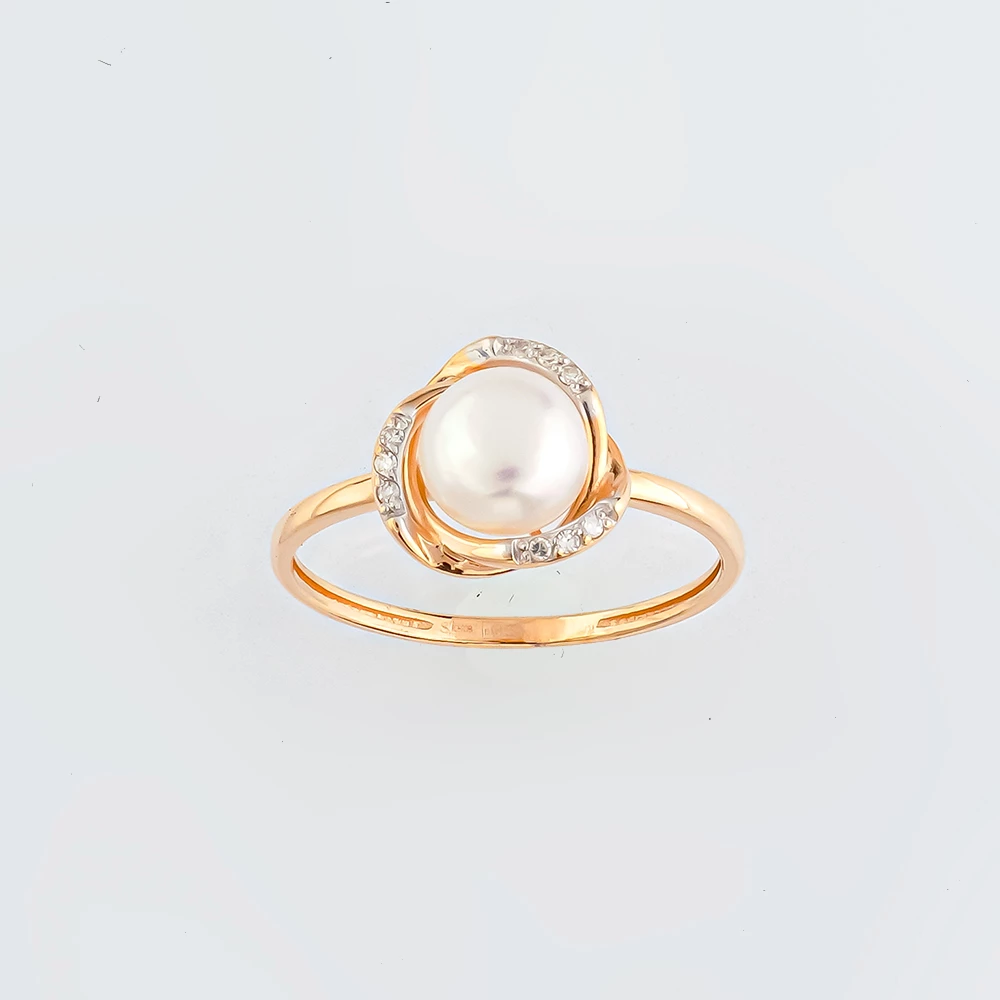 Кольцо с культивированным жемчугом из красного золота 585 пробы Кольцо с культивированным жемчугом из красного золота 585 пробы