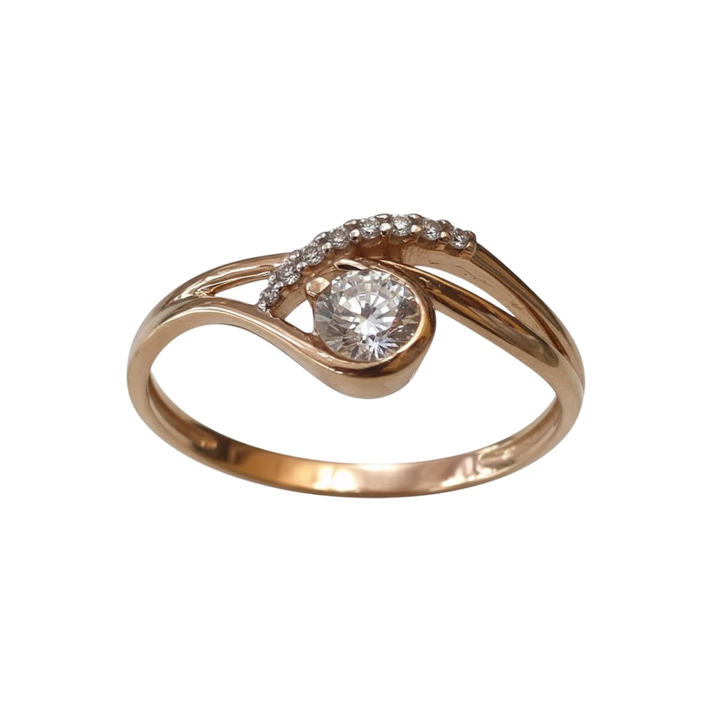 Кольцо с фианитом из красного золота 585 пробы