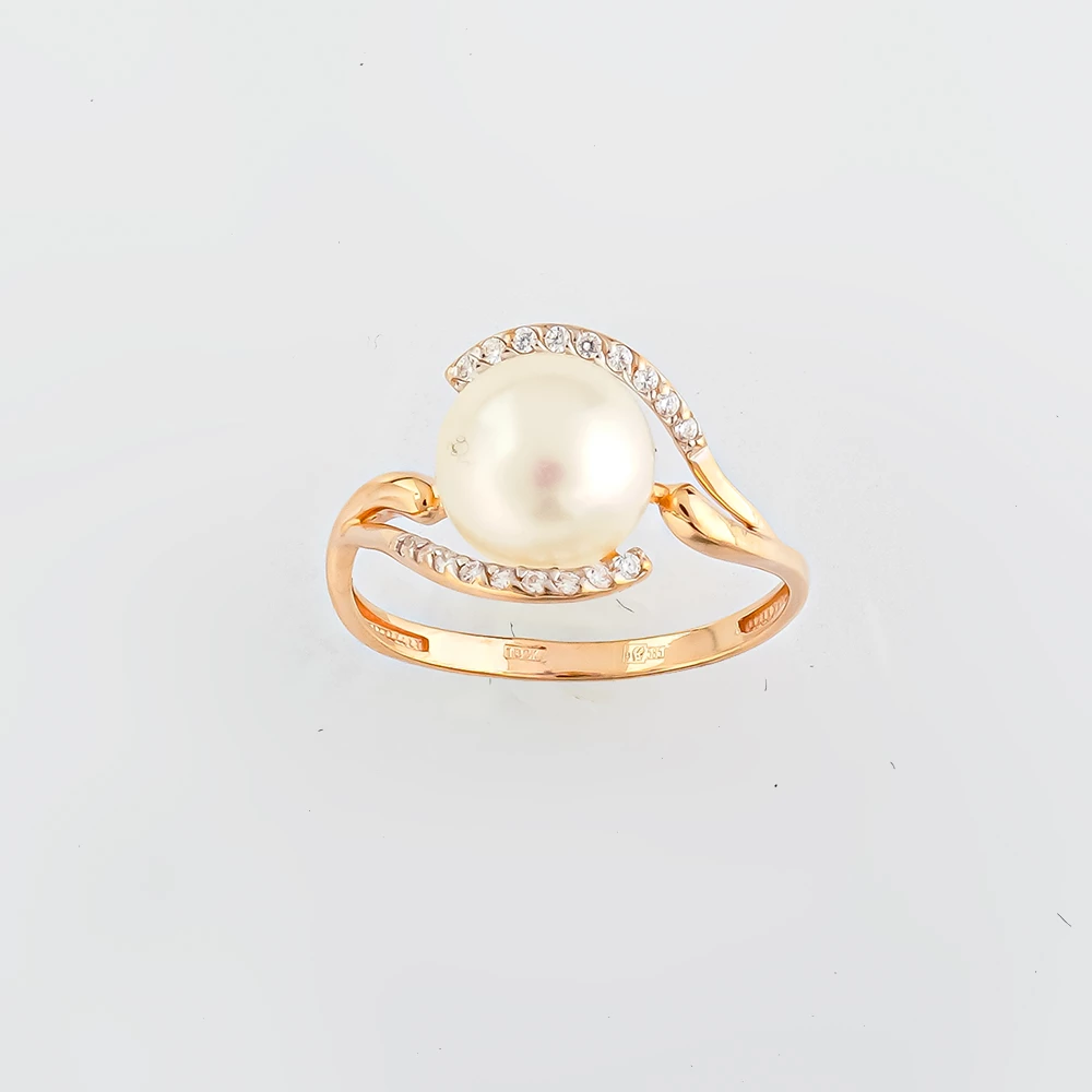 Кольцо с культивированным жемчугом из красного золота 585 пробы 1