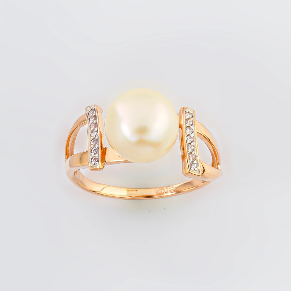 Кольцо с культивированным жемчугом из красного золота 585 пробы