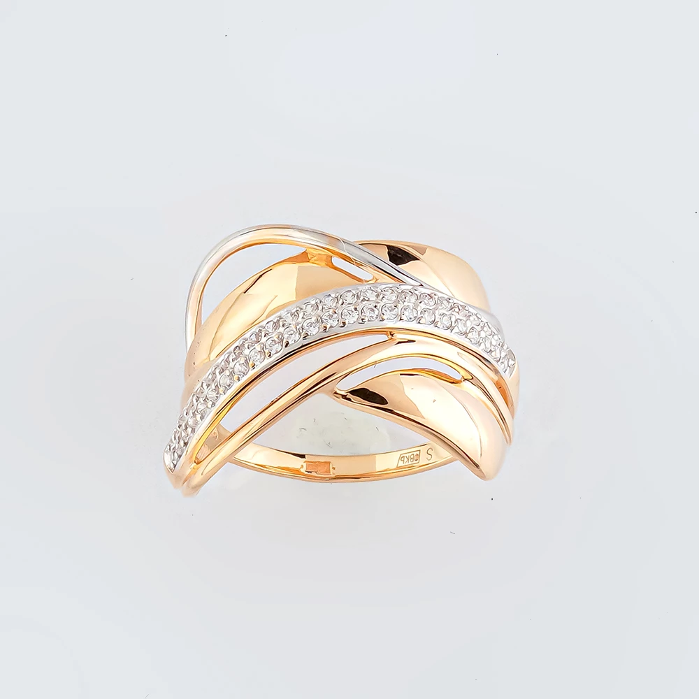 Кольцо с фианитом из красного золота 585 пробы