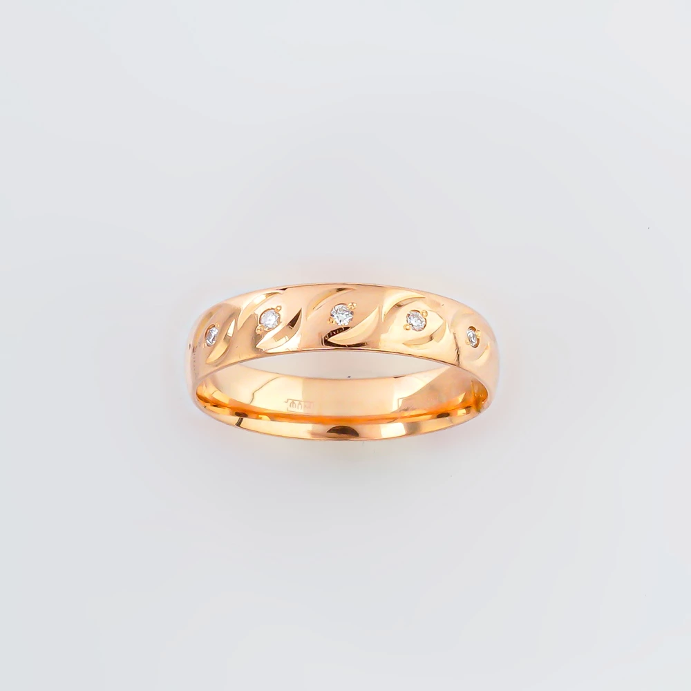 Кольцо обручальное с бриллиантом из красного золота 585 пробы