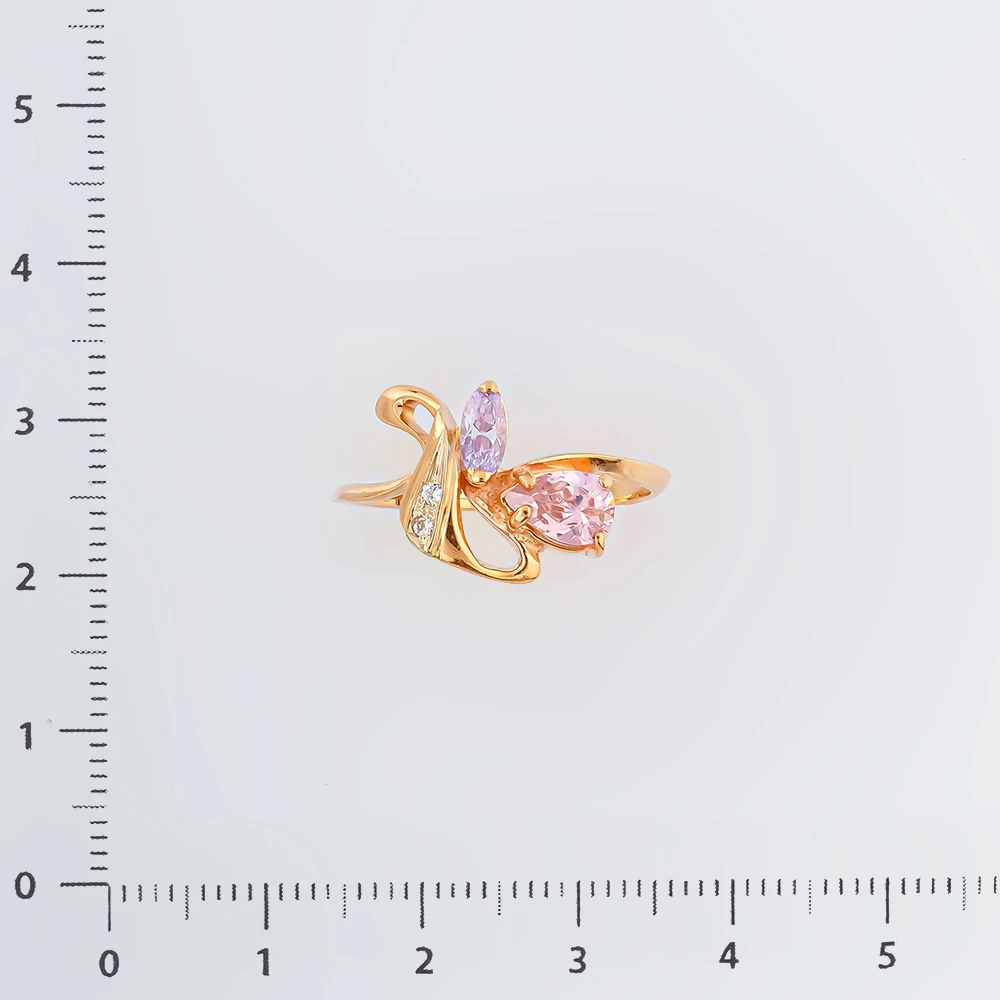 Кольцо с фианитом из красного золота 585 пробы