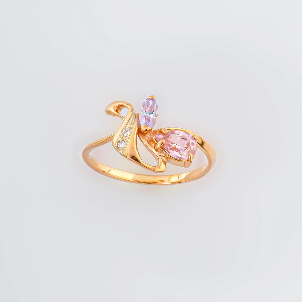 Кольцо с фианитом из красного золота 585 пробы