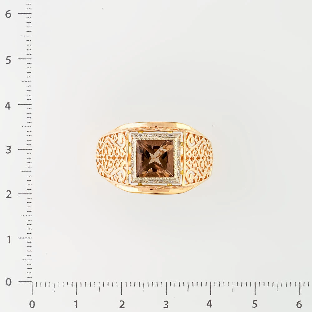 Кольцо с раух-топазом из красного золота 585 пробы