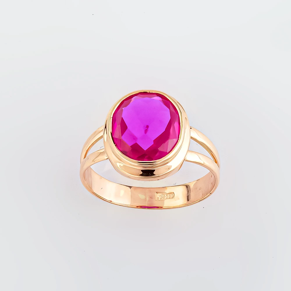 Кольцо с рубином синтетическим из красного золота 583 пробы