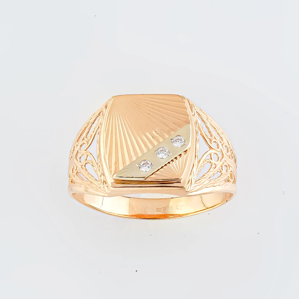 Кольцо с фианитом из красного золота 585 пробы