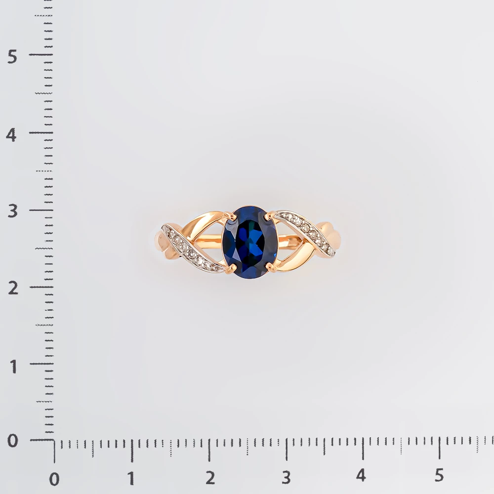 Кольцо с сапфиром синтетическим из красного золота 585 пробы Кольцо с сапфиром синтетическим из красного золота 585 пробы