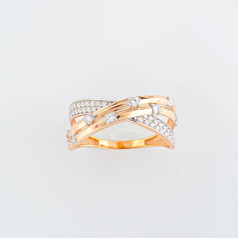 Кольцо с фианитом из красного золота 585 пробы