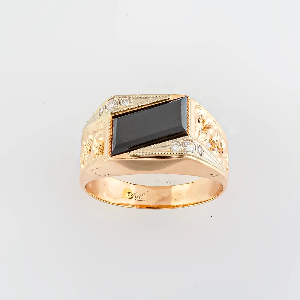 Кольцо с ониксом из красного золота 585 пробы