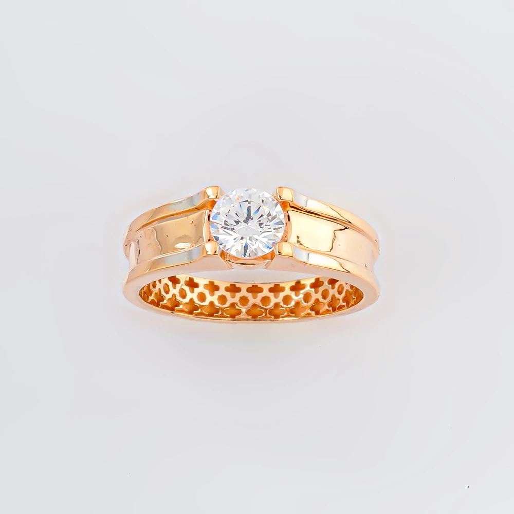 Кольцо с фианитом из красного золота 585 пробы