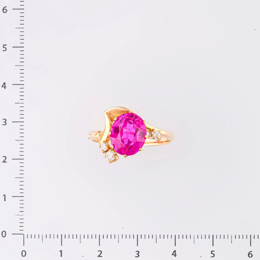 Кольцо с рубином синтетическим из красного золота 585 пробы