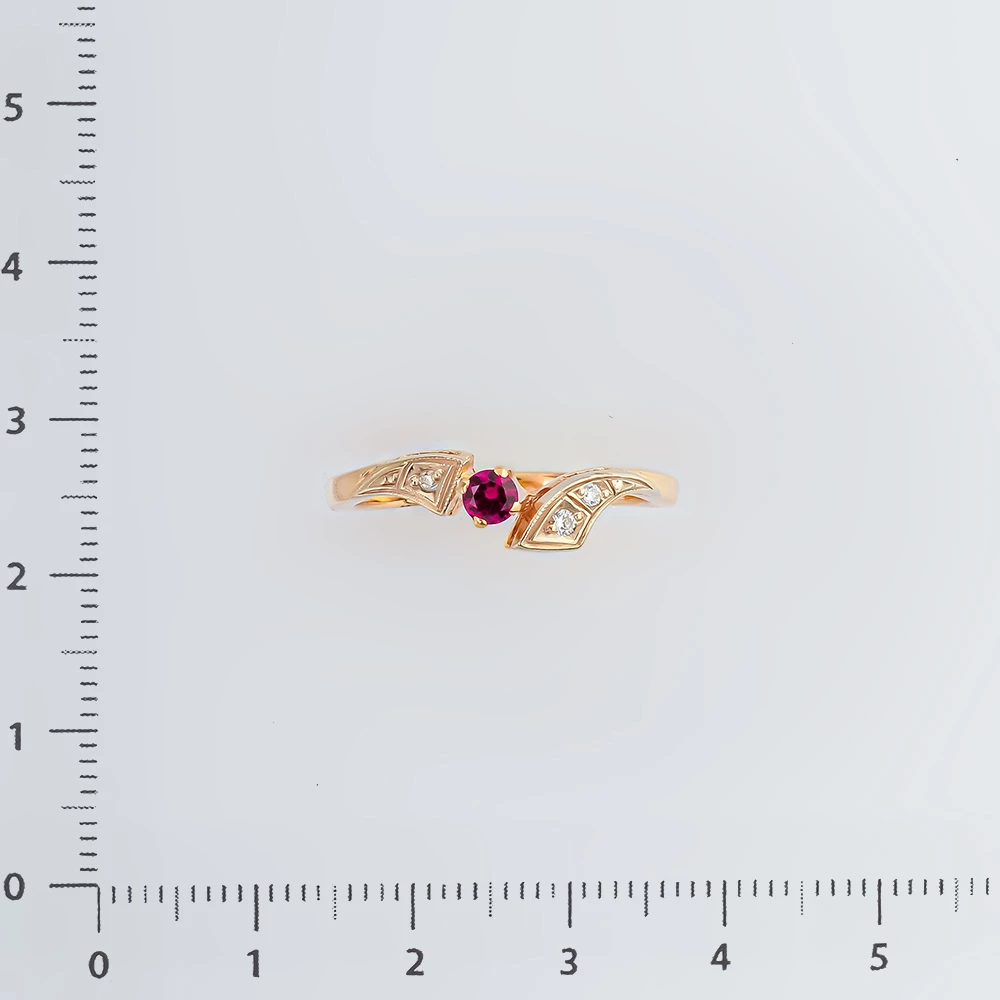 Кольцо с рубином синтетическим из красного золота 585 пробы