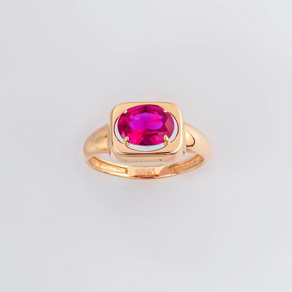 Кольцо с рубином синтетическим из красного золота 585 пробы