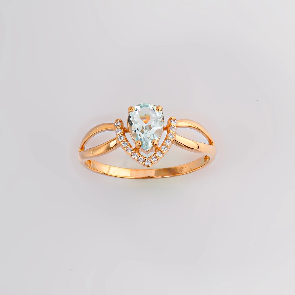 Кольцо с топазом из красного золота 585 пробы