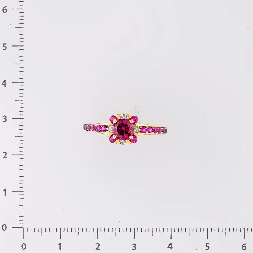 Кольцо с рубином синтетическим из красного золота 585 пробы