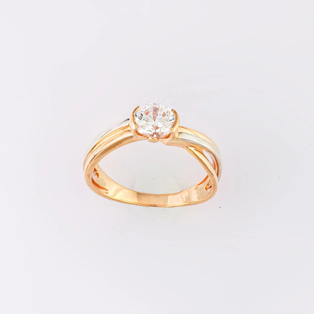 Кольцо с фианитом из красного золота 585 пробы