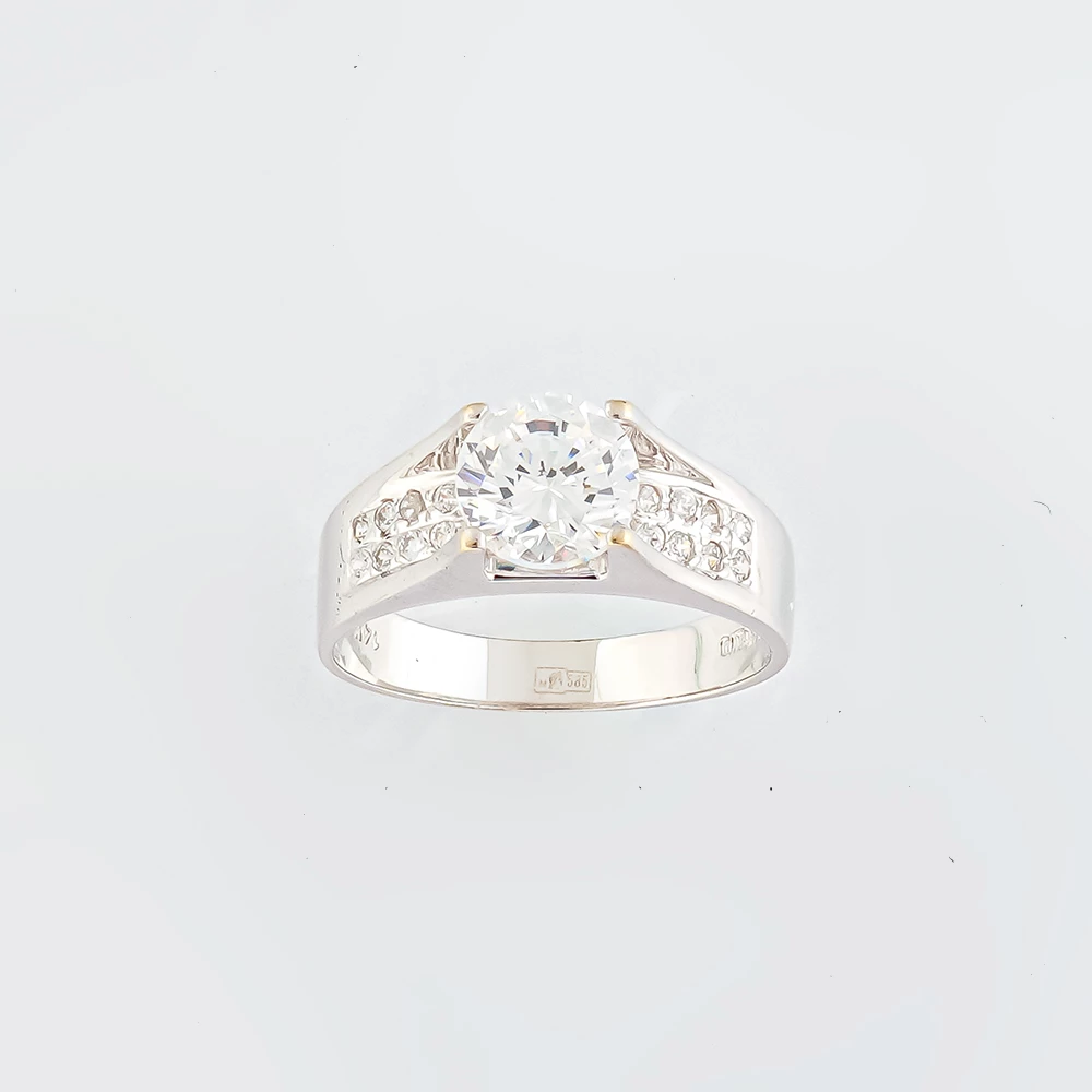 Кольцо с фианитом из белого золота 585 пробы