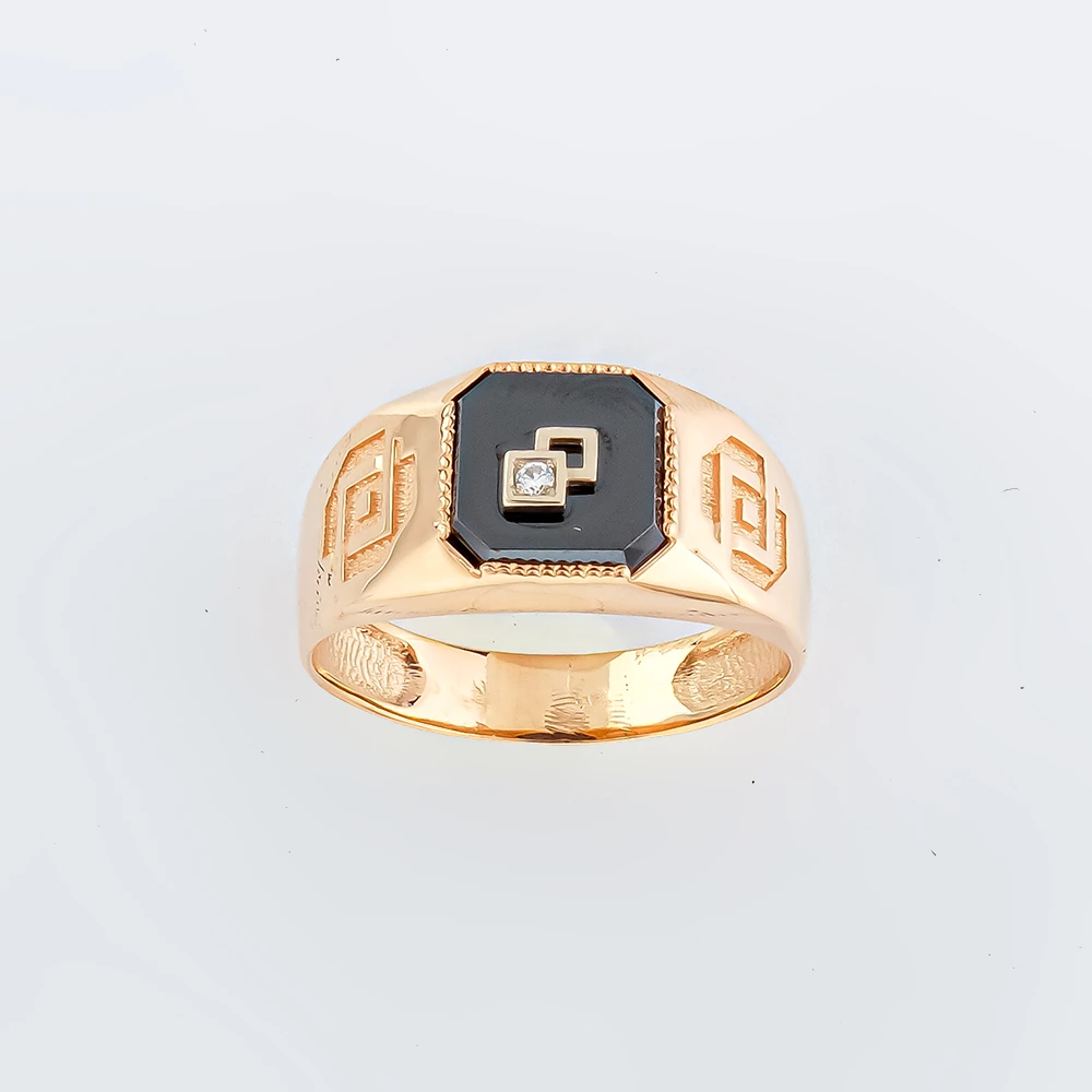 Кольцо с ониксом из красного золота 585 пробы Кольцо с ониксом из красного золота 585 пробы