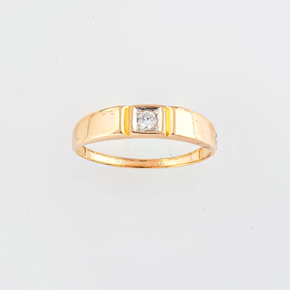 Кольцо с фианитом из красного золота 585 пробы