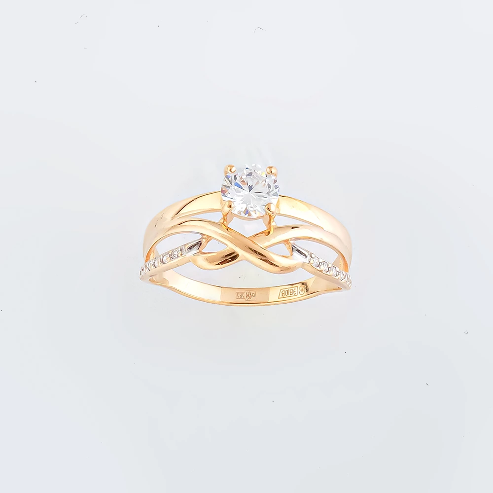 Кольцо с фианитом из красного золота 585 пробы