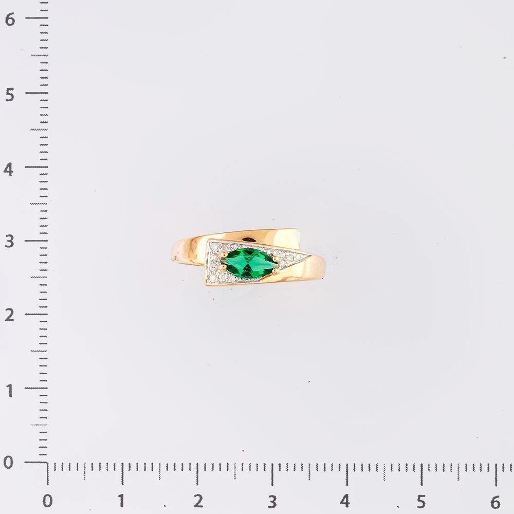 Кольцо с изумрудом синтетическим из красного золота 585 пробы