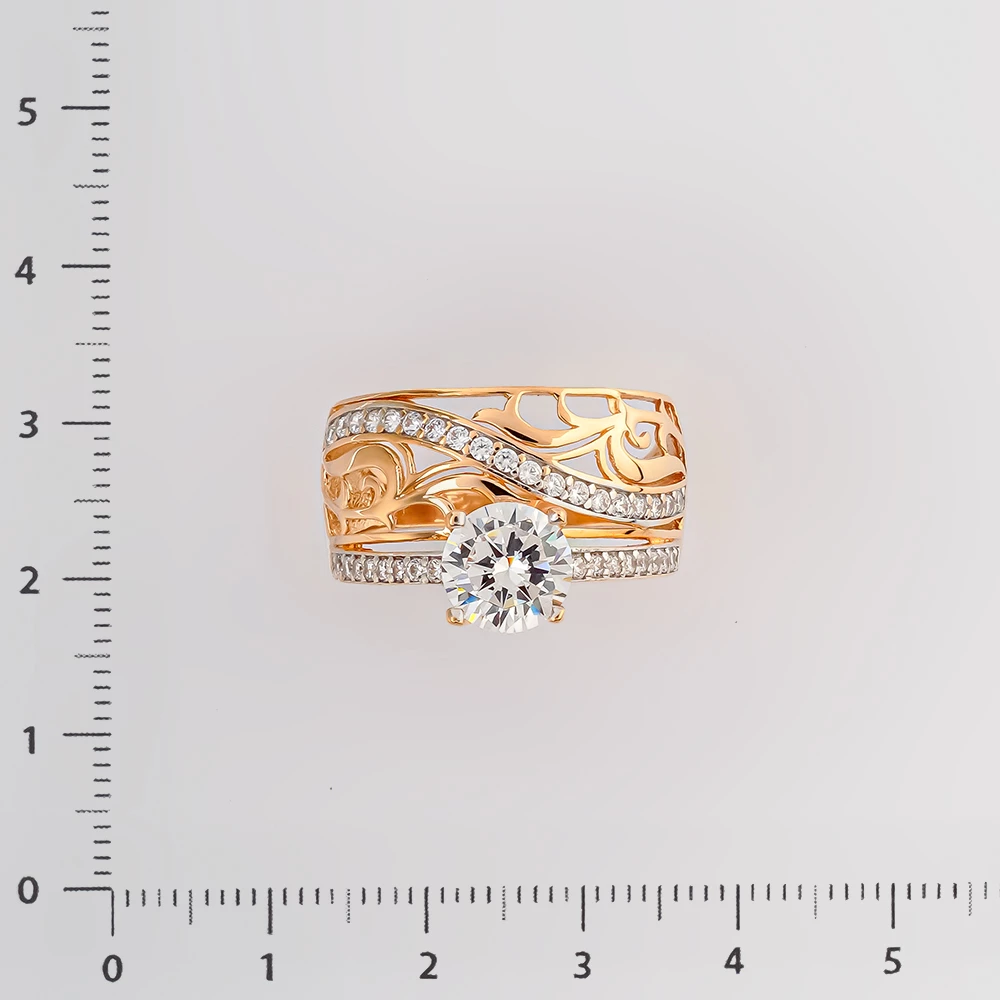 Кольцо с фианитом из красного золота 585 пробы